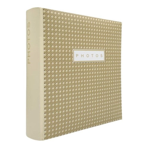 Boho Rattan Slip-In Photo Album with 500 photo capacity, stylish cover, and protective slip-in pockets for 4x6 photos.