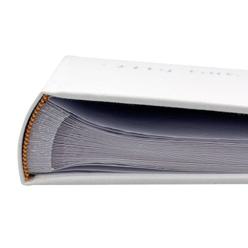 Elegant linen-bound photo album for 4x6 photos with gold foil embossing, memo space, and protective box.