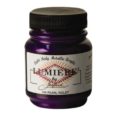 A bottle of JACQUARD Pearlescent Violet acrylic paint (66.54ml) showcasing its vibrant color and metallic finish.