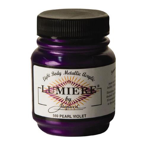 A bottle of JACQUARD Pearlescent Violet acrylic paint (66.54ml) showcasing its vibrant color and metallic finish.