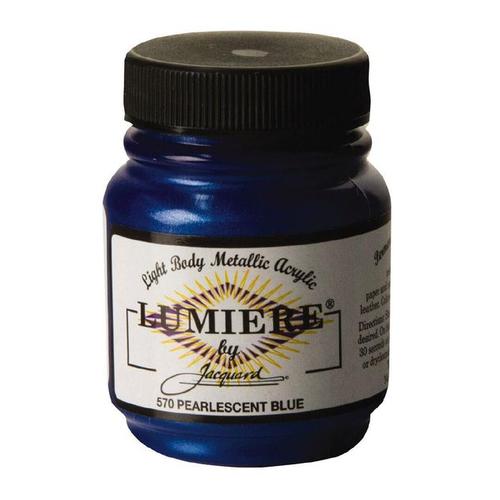 Vibrant JACQUARD LUMIERE PEARLESCENT BLUE 570 acrylic paint in 66.54ml, showcasing a stunning pearlescent finish.