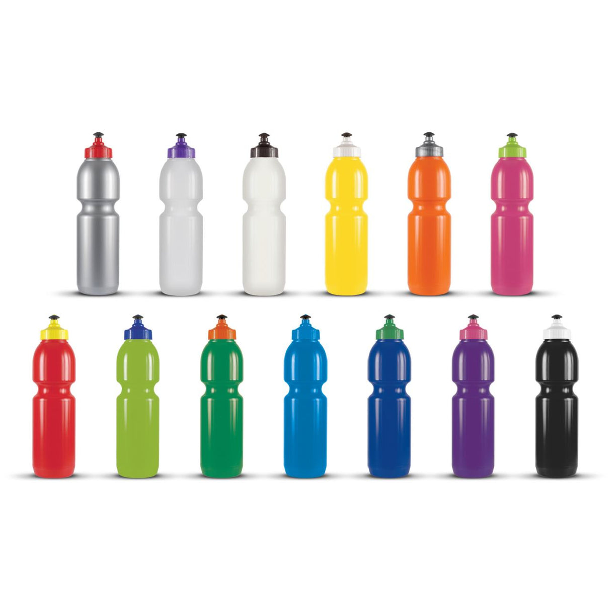A bulk pack of 20 colorful 800ml BPA-free drink bottles with leak-proof lids, ideal for hydration on-the-go.