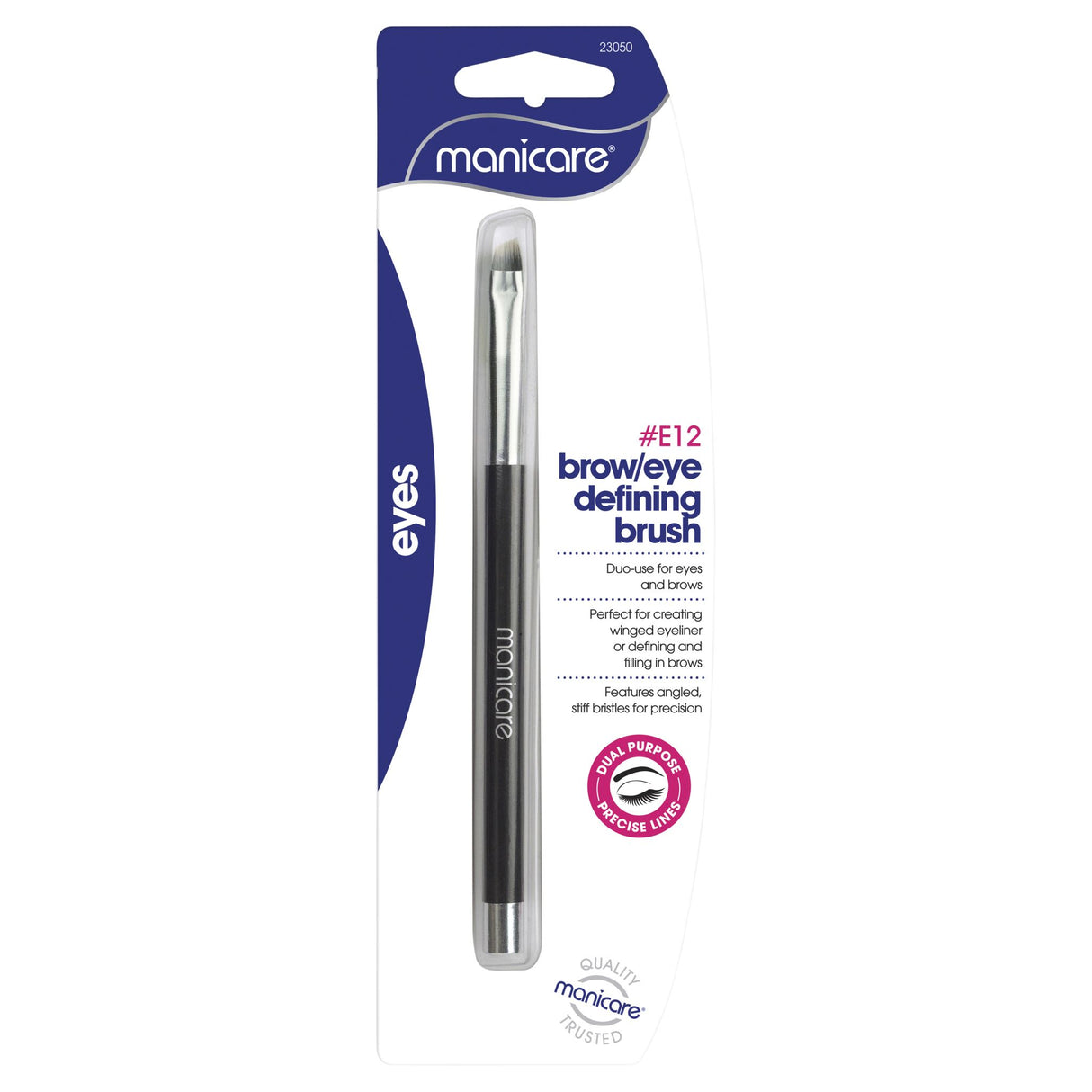 Manicare E12 Brow-Eye Definer Brush for precise brow filling and flawless eyeliner application with superior synthetic fibres.