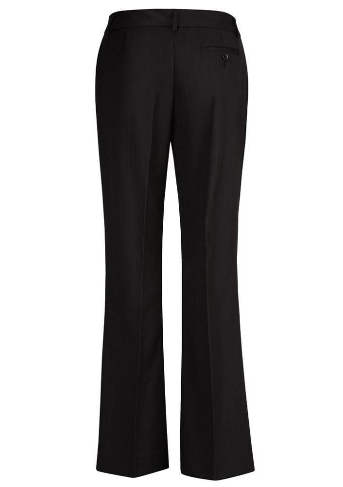 Ladies Relaxed Fit Bootleg Pant in black, made from polyester and bamboo charcoal, featuring mid-rise and practical pockets.