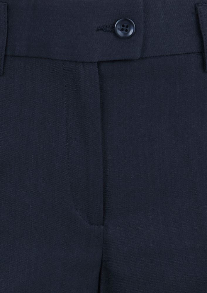 Ladies relaxed fit black bootleg pants, crafted from eco-friendly fabric with mid-rise design and practical pockets.