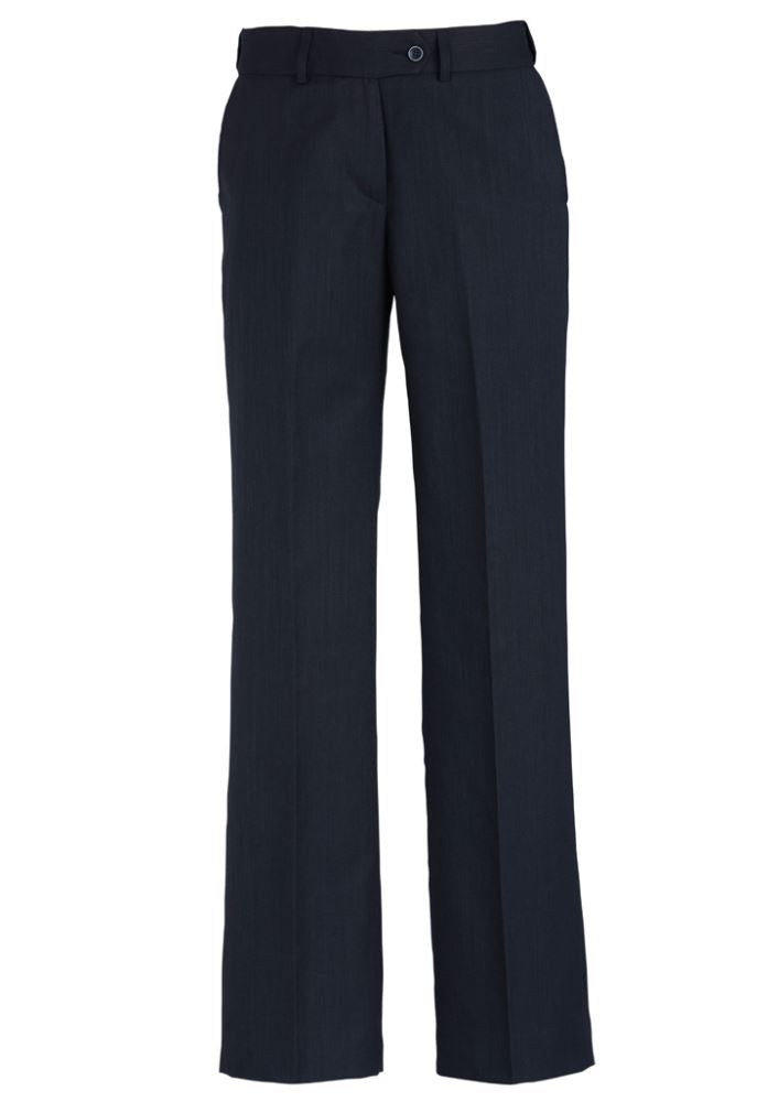 Navy adjustable waist pants for women featuring mid-rise fit, deep pockets, and breathable fabric, perfect for work or casual wear.