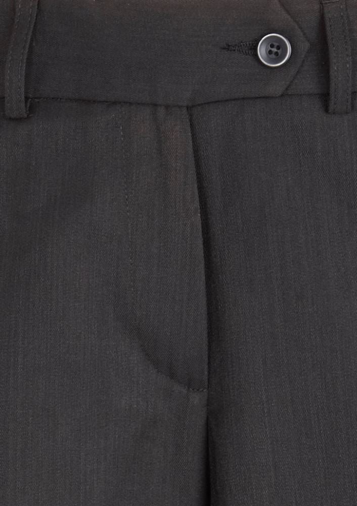 Ladies Adjustable Waist Pant in charcoal gray, size 12, featuring a concealed adjustable waist and deep side pockets for comfort and style.