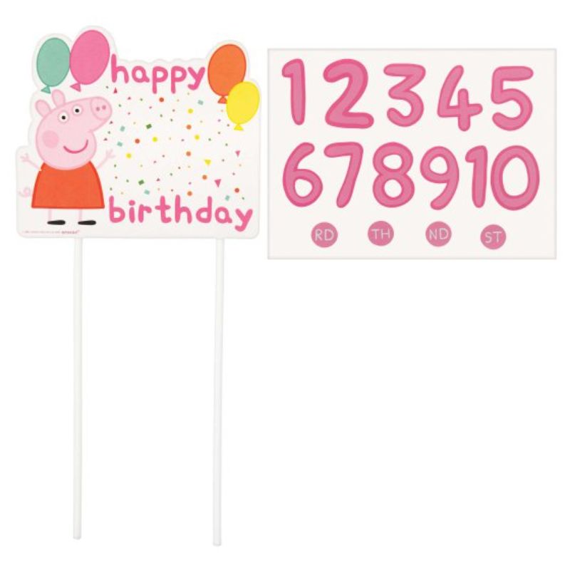 Peppa Pig Confetti Party Customizable Cake Topper Pick - Set of 2