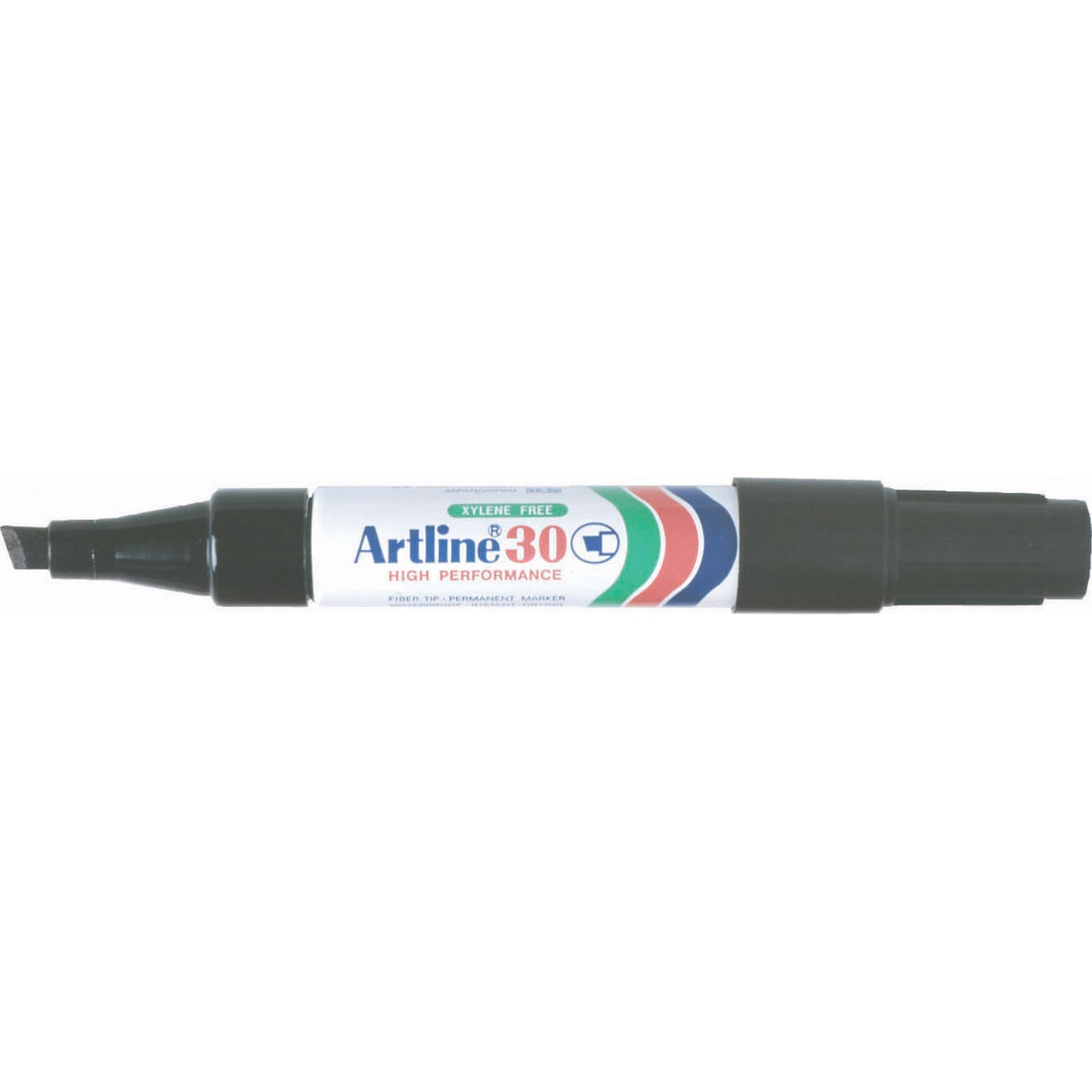Set of 12 Artline 30 permanent markers with 5mm chisel nibs in black, ideal for versatile, permanent marking on various surfaces.