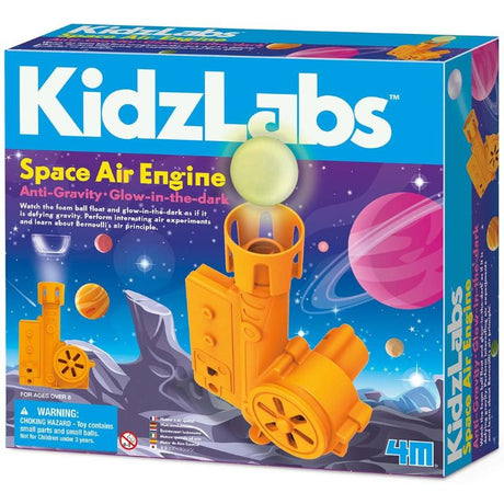 XL Space Air Engine Kidz by 4M features a glowing foam ball that floats, ideal for kids to explore air pressure and aerodynamics.