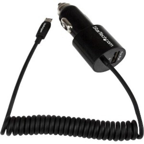 Dual-Port Car Charger with Micro-USB Cable and USB Port - Black