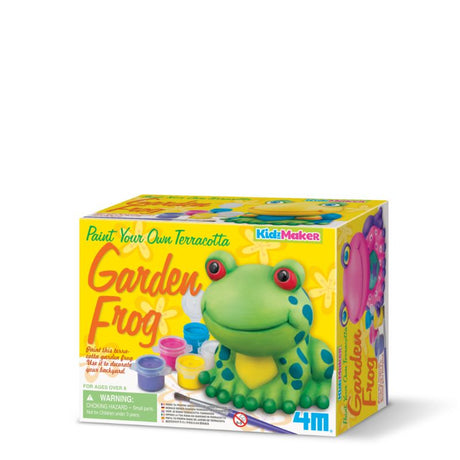 Whimsical terracotta garden frog from 4M, ready to paint for personalized outdoor decor and creative expression.