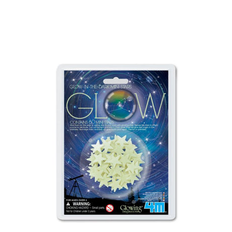 Glow in the Dark Mini Stars 60 Pack by 4M, glowing celestial decorations ideal for creating starry night atmospheres.
