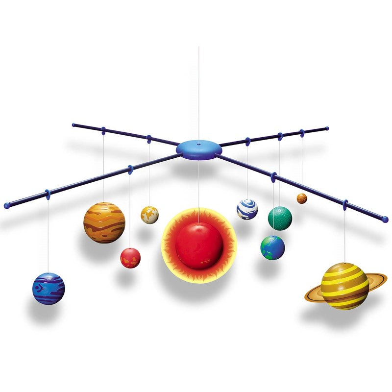 3D Solar System Mobile Making Kit by 4M featuring a glowing, revolving model for educational and creative play.