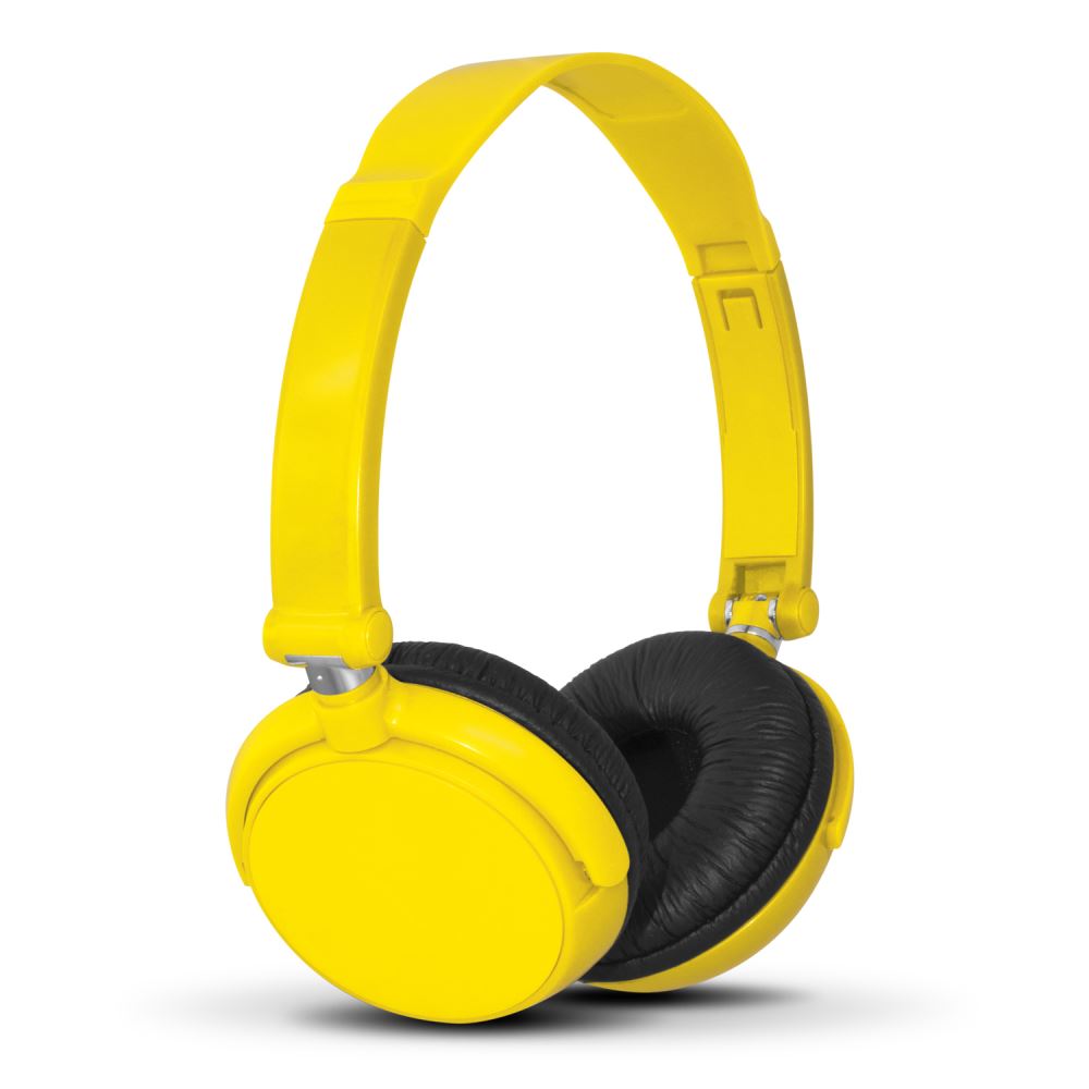 Bright yellow Pulsar Brand headphones offering premium sound, comfort, and a stylish design for audiophiles and casual listeners alike.