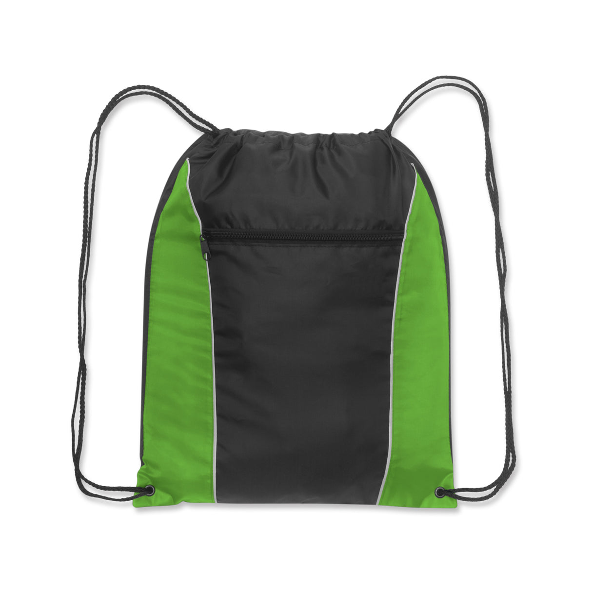 Ranger Drawstring Back Pack set of 5, featuring durable polyester, zip pocket, and reinforced eyelets in vibrant colors.