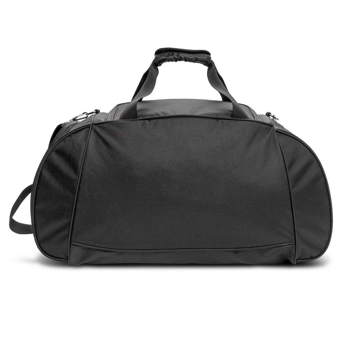 Black Swiss Peak Weekend/Sports Bag featuring a spacious main compartment, shoe compartment, and adjustable shoulder strap.