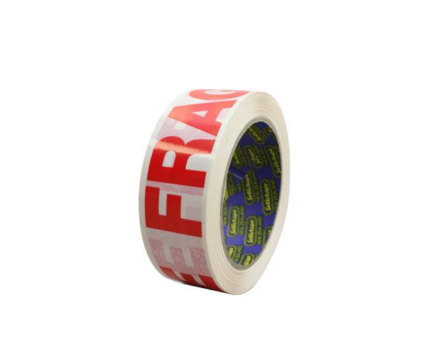 High-quality Sellotape Fragile Tape (36mm x 66m) with bold 'Fragile' print for safe packaging of delicate items.