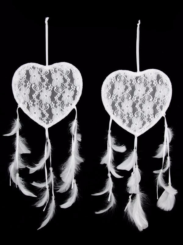 Lace Heart Dream Catcher, 17cm, featuring delicate lacework, enhances decor and promotes peaceful dreams.