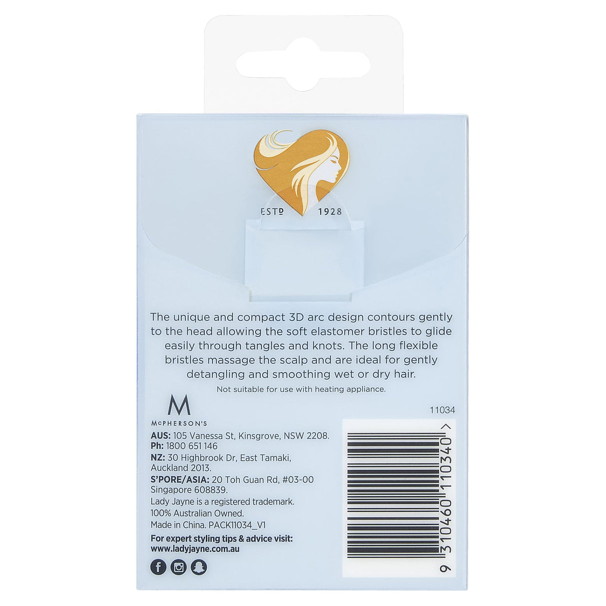 Lady Jayne 3D Flexi-Glide Detangler Brush contours to the scalp without breakage, ideal for wet and dry hair detangling.