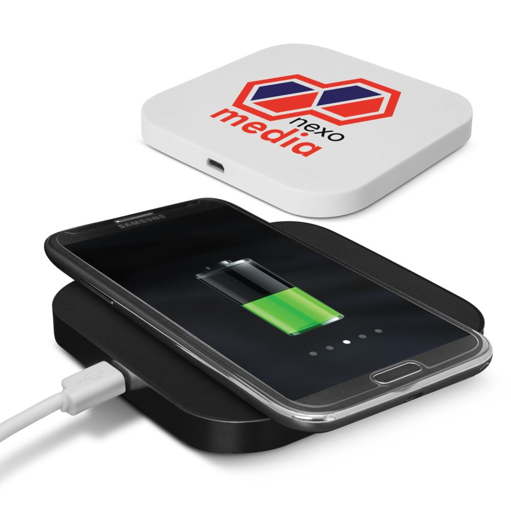 Impulse Wireless Charger in white, compact and stylish, for hassle-free wireless charging of Qi-compatible devices.