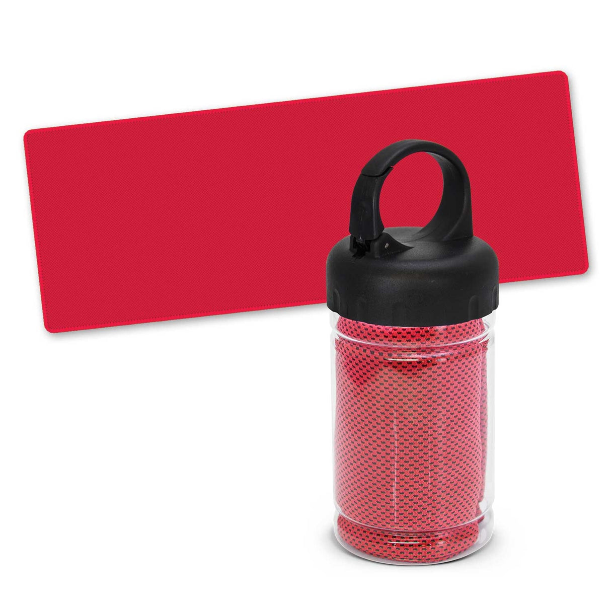 Set of 6 Active Cooling Sports Towels in assorted colors, packaged in a tube, providing instant cooling relief for athletes.