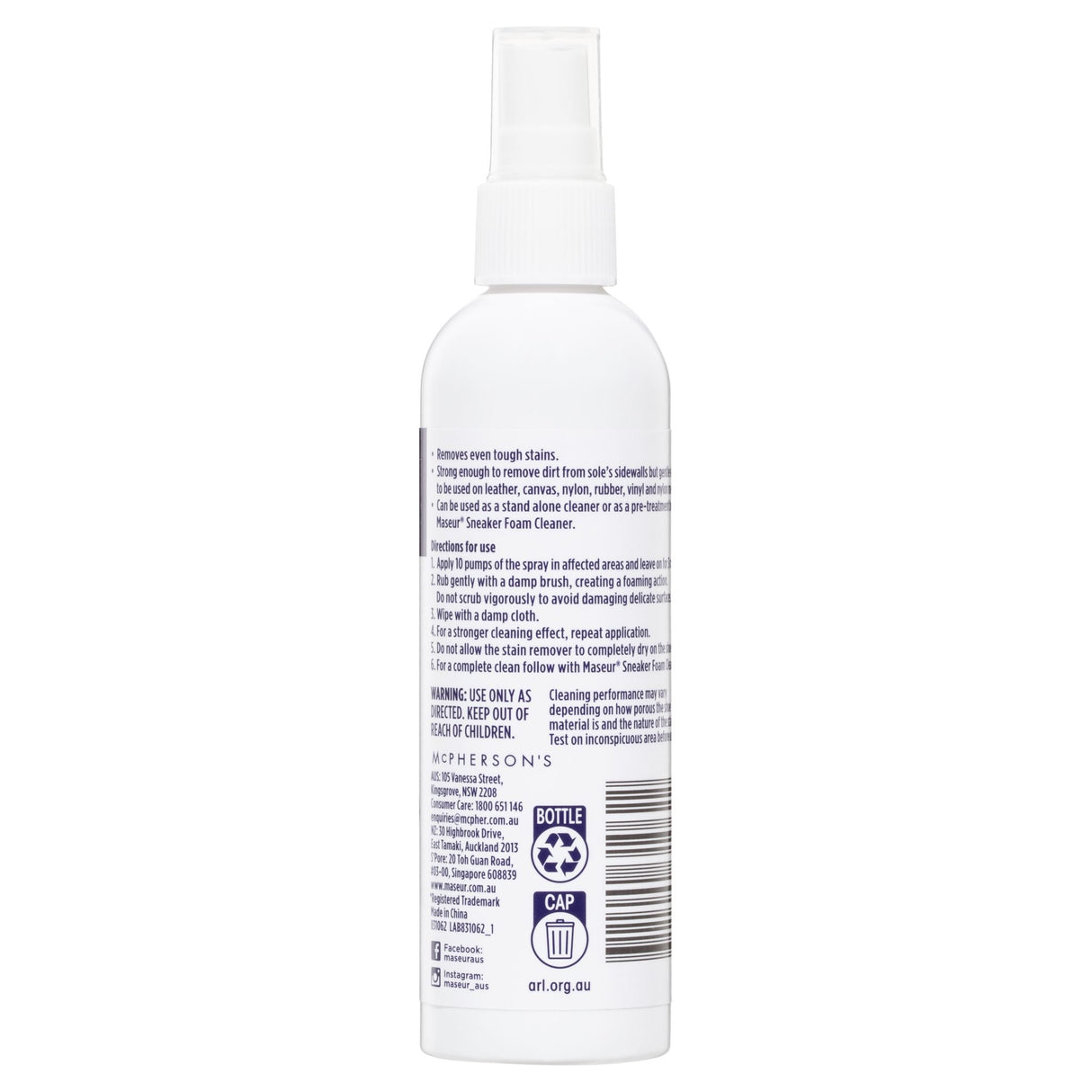 Maseur Footcare Sneaker Stain Remover 120mL, the ideal solution for effortlessly tackling tough sneaker stains.