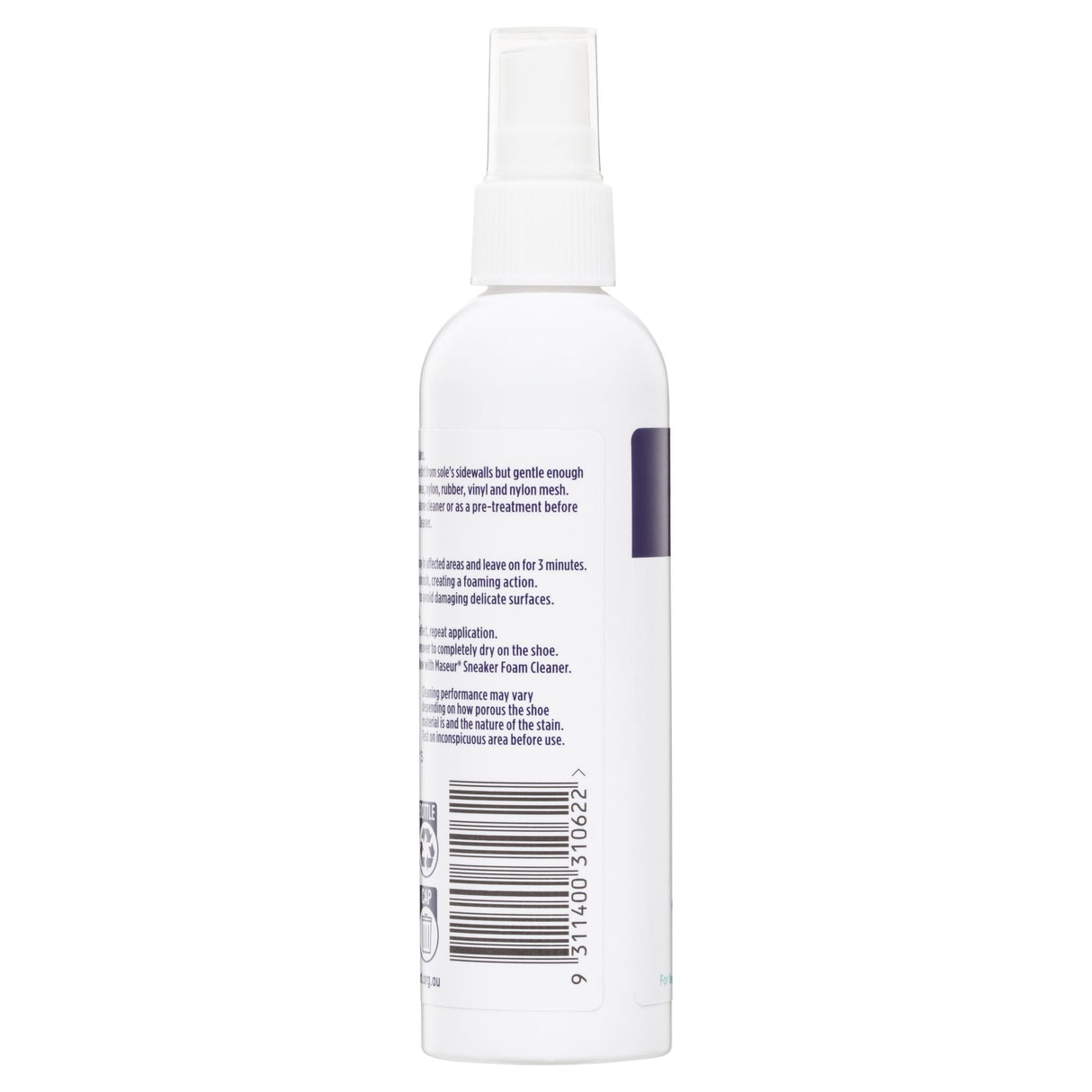 Maseur Footcare Sneaker Stain Remover 120mL bottle for effectively removing tough sneaker stains from various materials.
