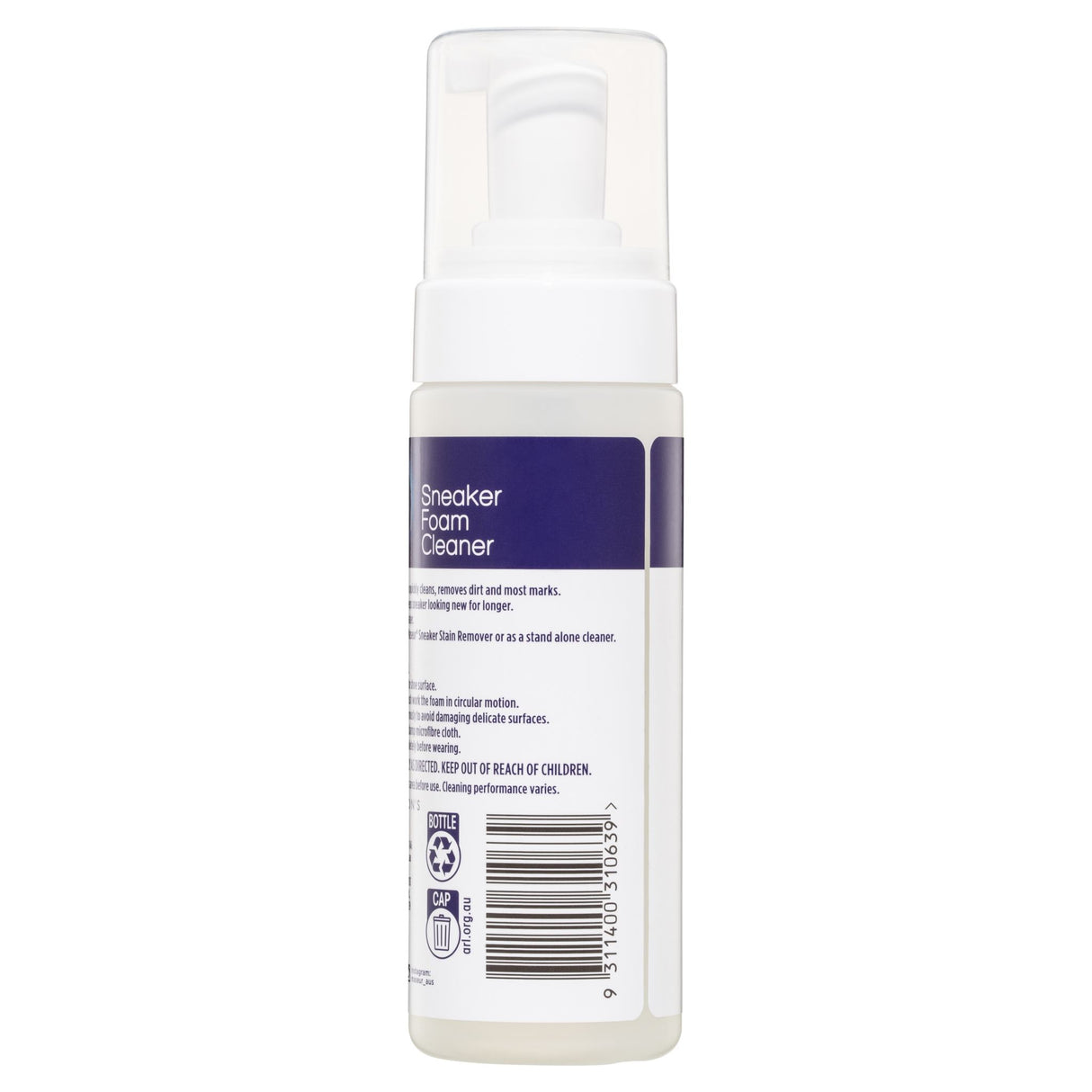 Foaming cleaner for sneakers, removes dirt and marks, nourishes materials, no water needed, ideal for all sneaker types.