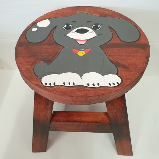 Kids Wooden Stool Puppy in a charming design, perfect for kids' activities with safety features and durable wood construction.