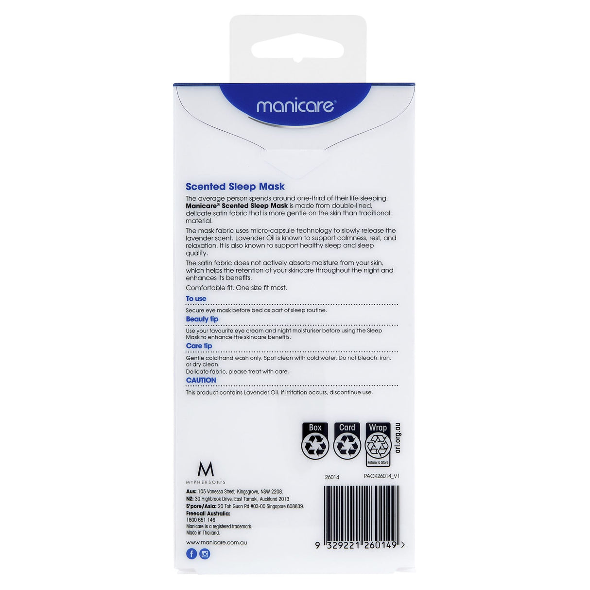 Satin sleep mask infused with Lavender Oil, promoting relaxation and comfort for a rejuvenating night's sleep.