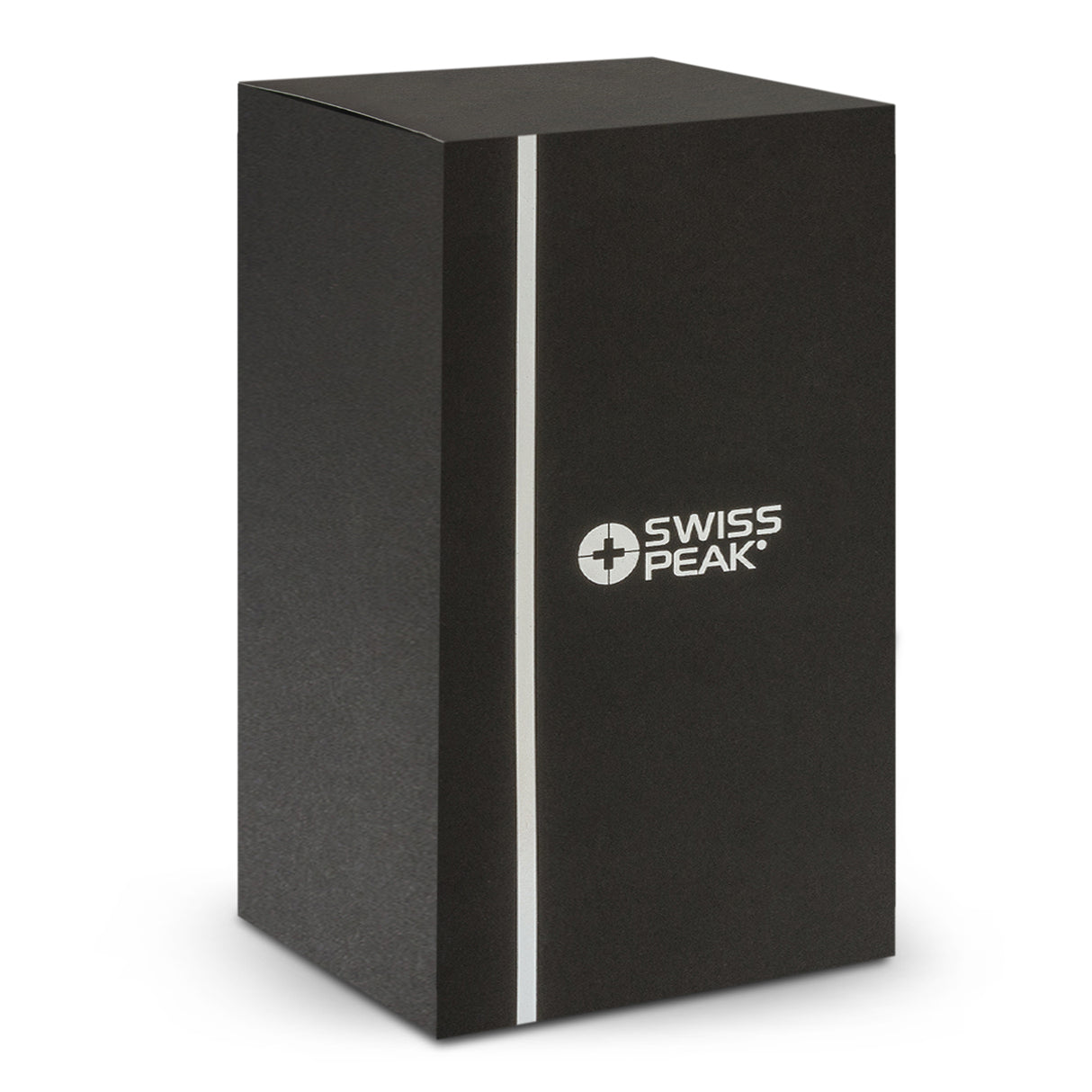 Sleek black Swiss Peak Vacuum Cup, 350ml, with double-wall insulation and leak-resistant lid for on-the-go beverages.