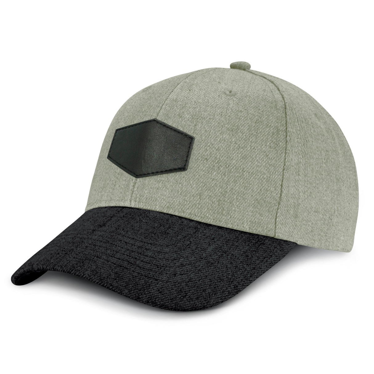 Light grey/black six-panel Raptor Cap featuring a leather-look patch, sweatband, and adjustable Velcro for comfort and style.
