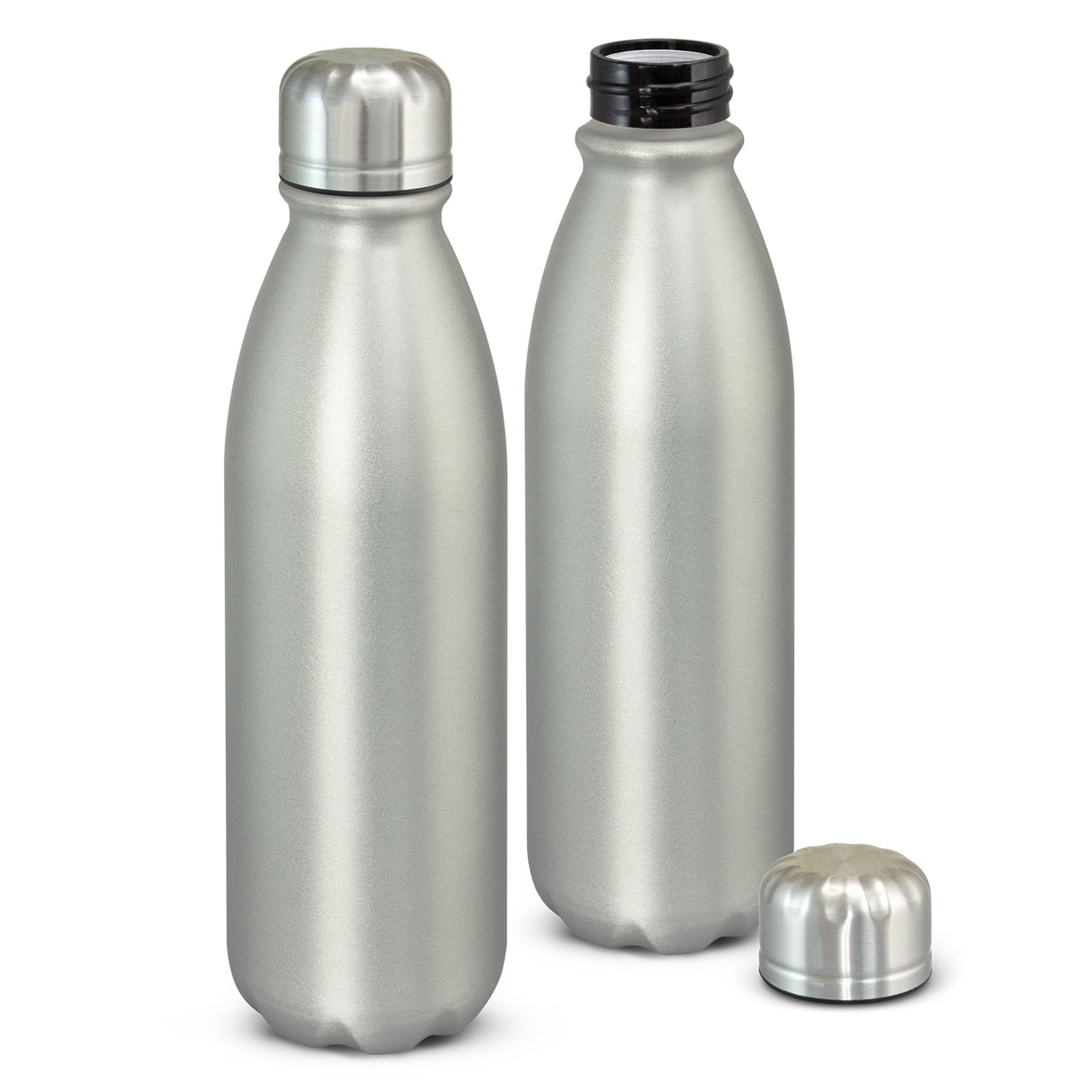 Sleek 750ml matte silver aluminium water bottle with secure stainless steel lid, eco-friendly and stylish for any activity.