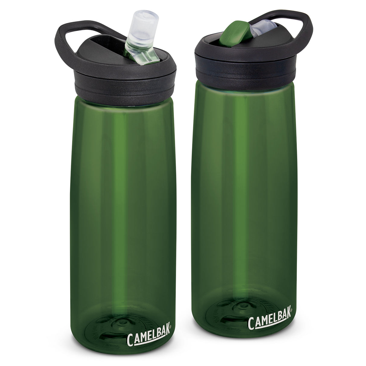Lightweight CamelBak Eddy 750ml water bottle in olive, featuring a spill-proof flip valve and medical-grade silicone bite valve.