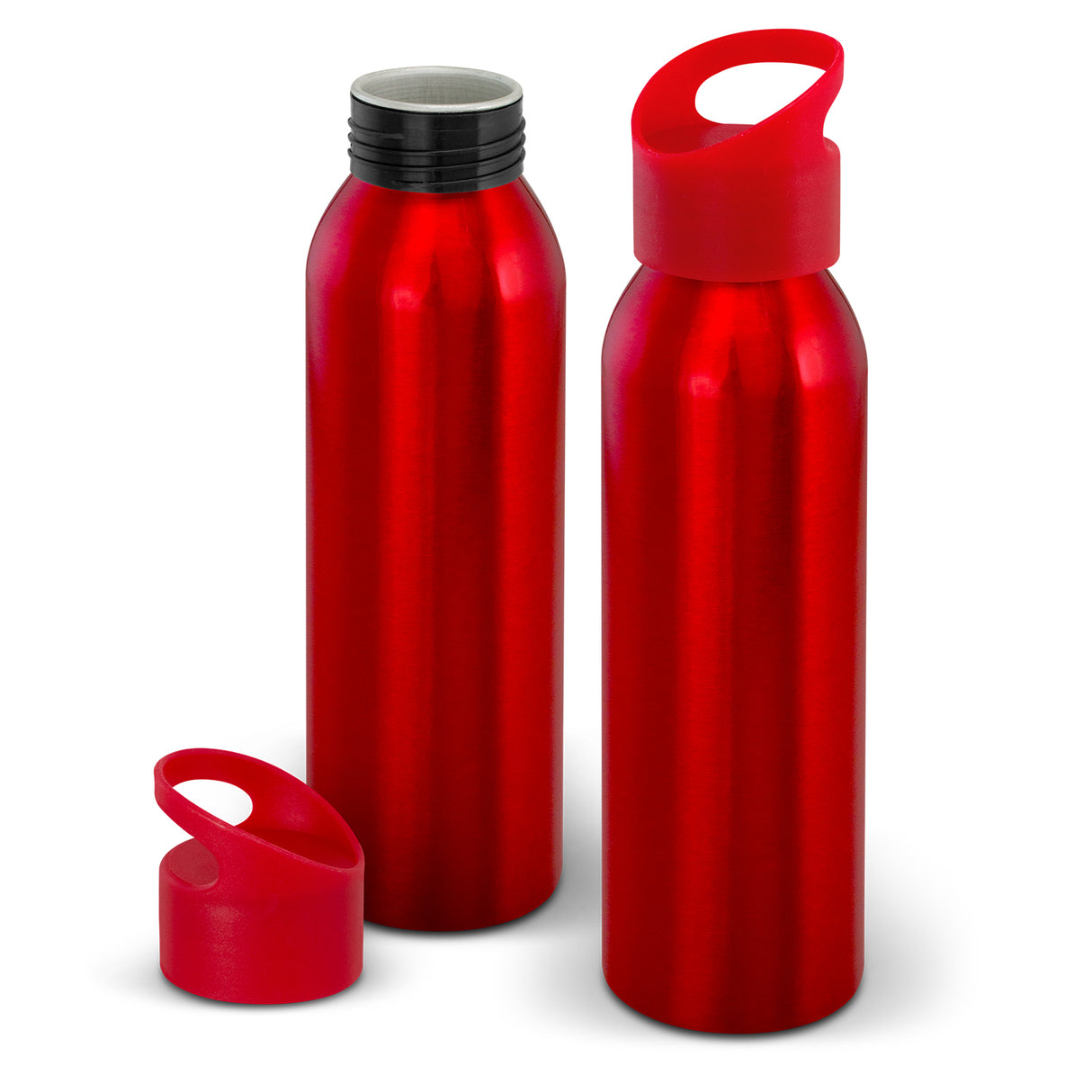 Lightweight BPA-free 700ml red aluminium bottle with screw-on lid and carry handle, ideal for active lifestyles.