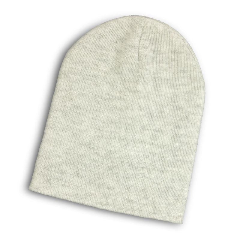 Heather Slouch Beanie in Ash, a cozy, stylish accessory crafted from premium acrylic yarns, fits most comfortably.