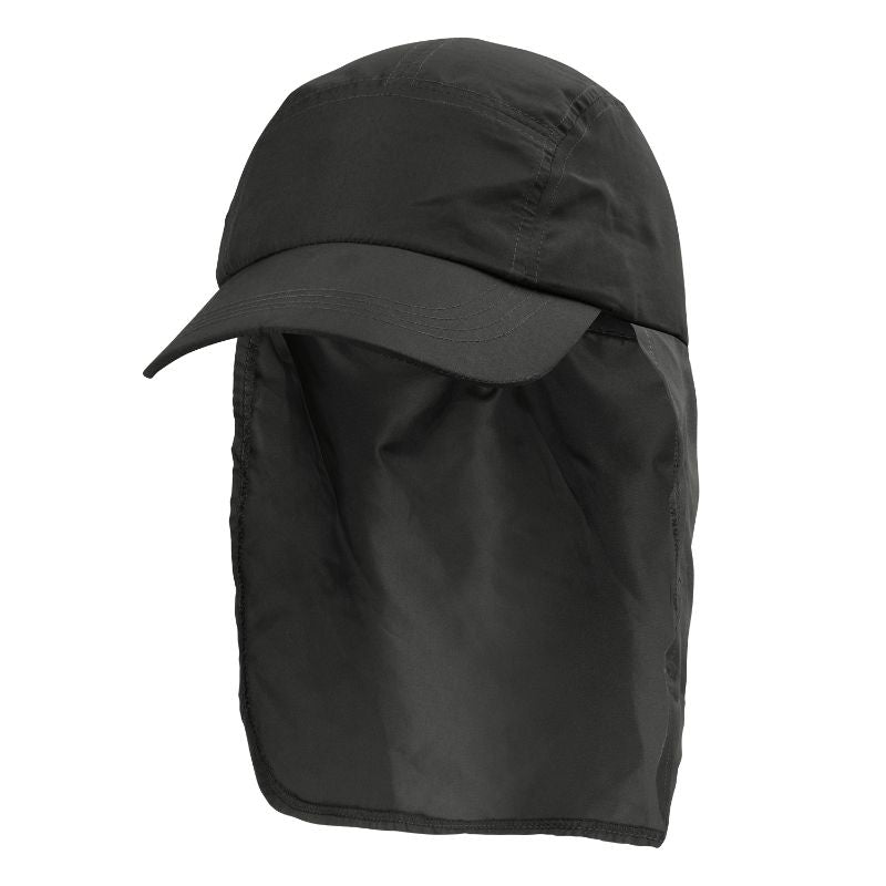 Set of 12 Legionnaire Black Hats with rear neck flap for sun protection, lightweight polyester, and a stylish curved peak.