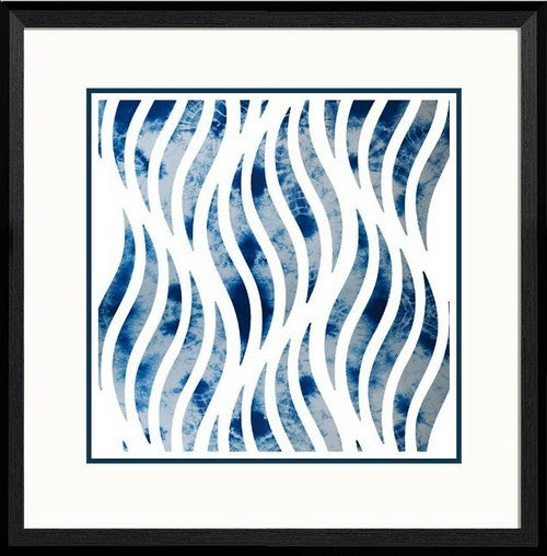 Framed geometric art piece in blue, 45 x 45 cm, adding vibrant color and style to any room, ready to hang.