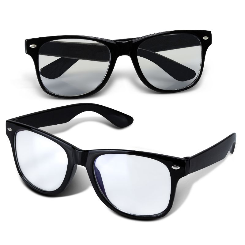 Sleek black blue light glasses for screen users, featuring a durable frame and modern design; sold in sets of 20 units.