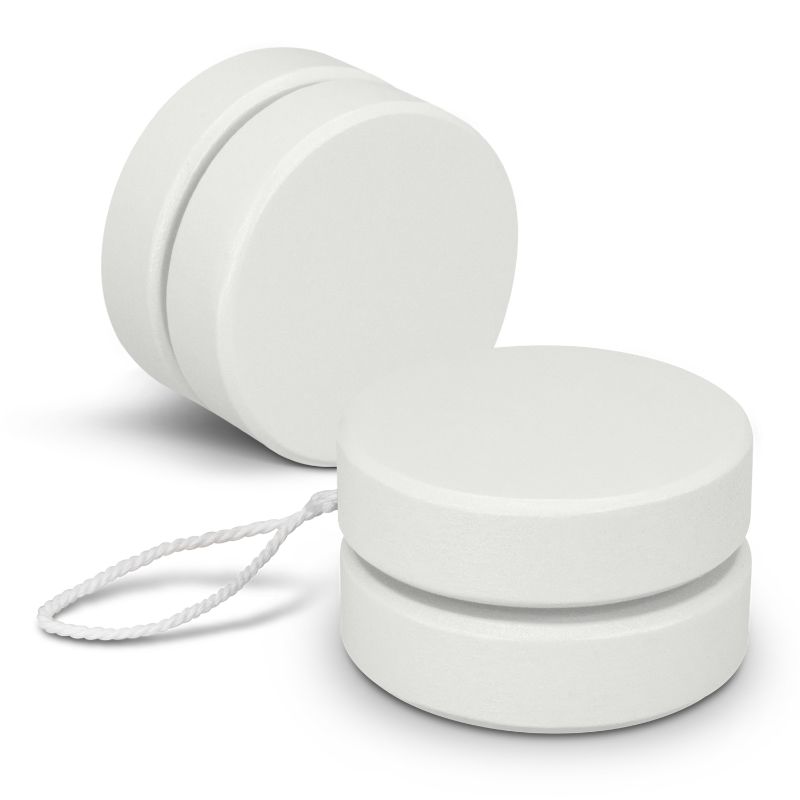 Wooden Jester White yoyo, 54mm, crafted from unique natural wood for fun tricks and entertainment, 50 units for groups.