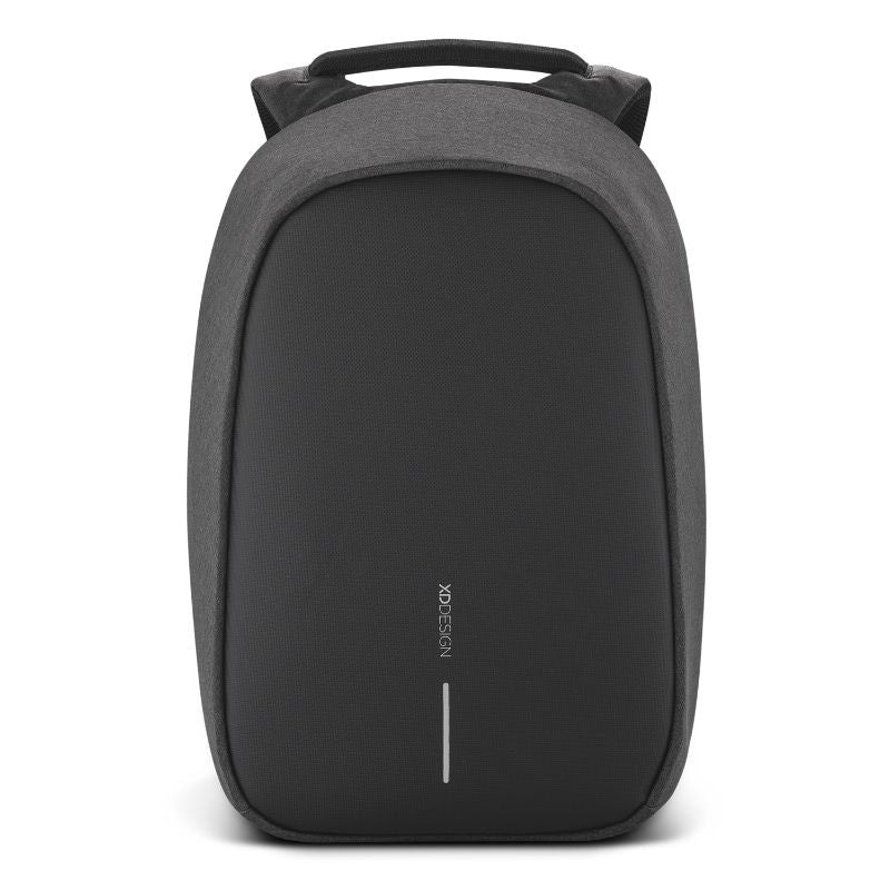 Sleek black Bobby Hero Backpack with anti-theft features, USB port, and eco-friendly RPET materials for secure travel.