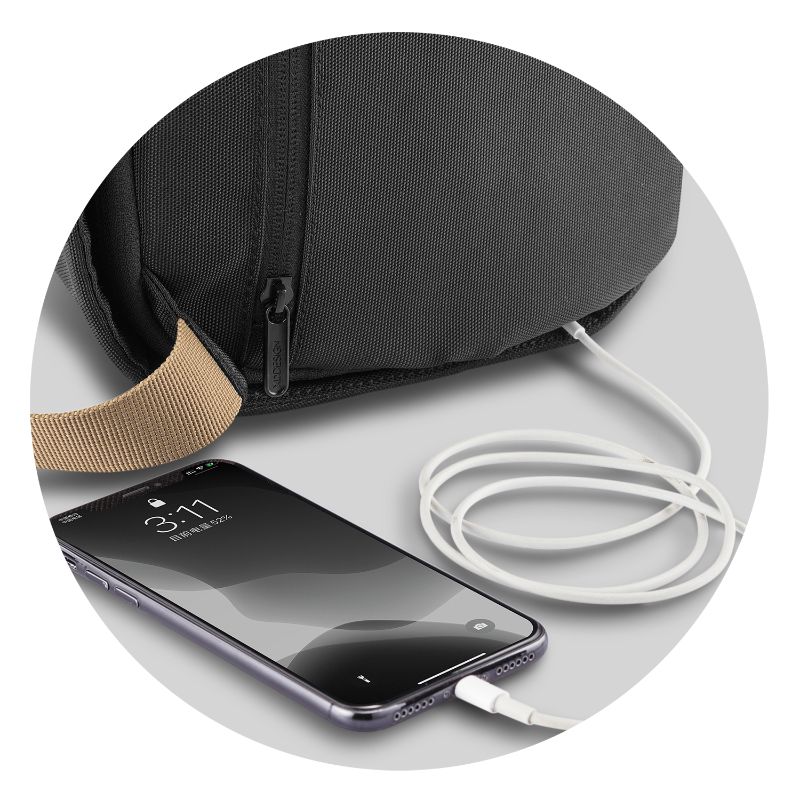Bobby Sling Bag in black, featuring anti-theft design, USB charging, and eco-friendly RPET materials for urban travel safety.