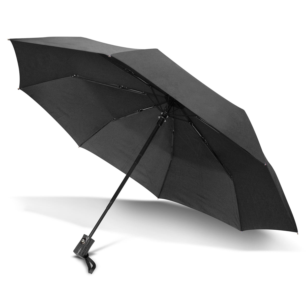 Black Dew Drop umbrella with wind-proof canopy, automatic open/close, and raindrop finish handle for stylish rain protection.