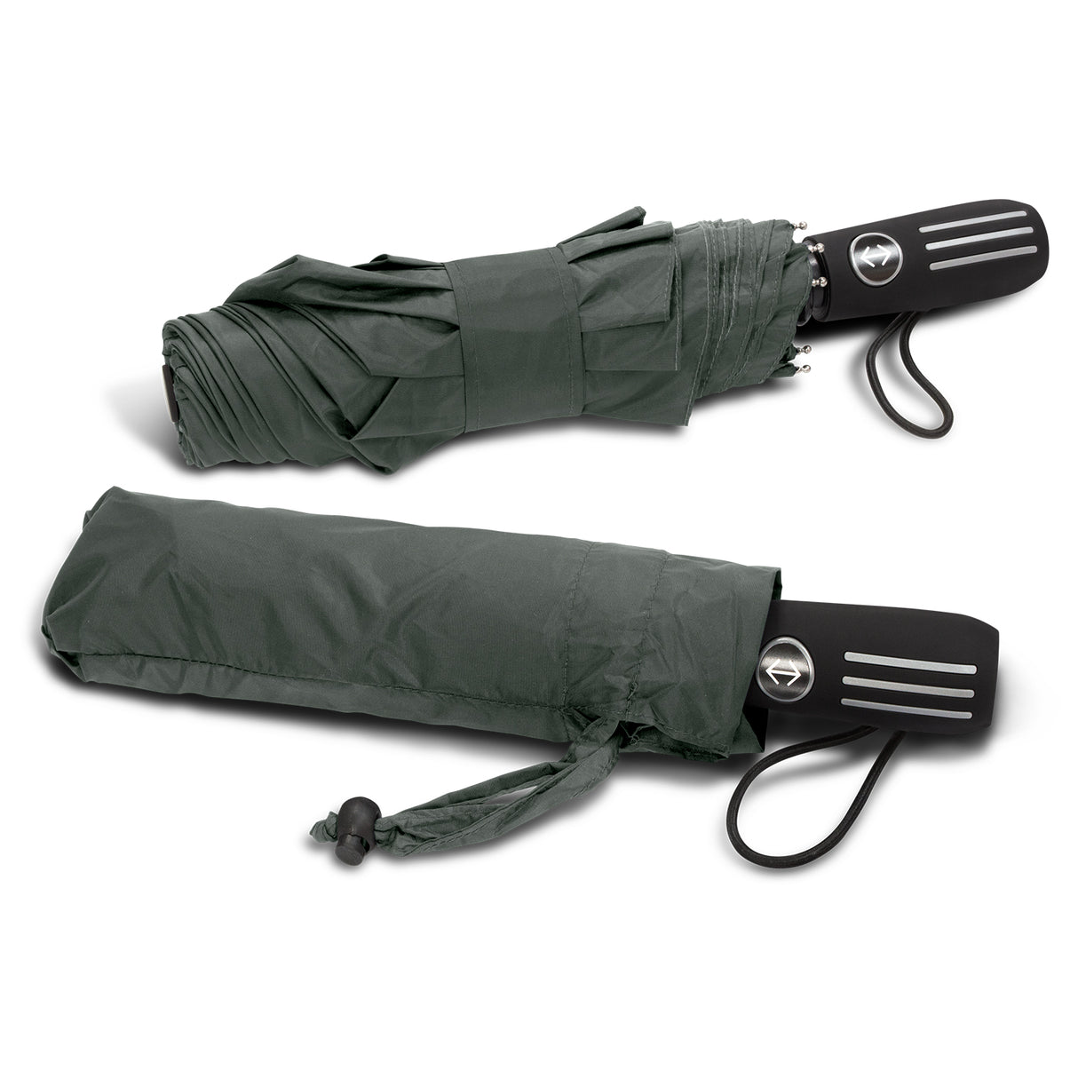 Charcoal tri-folding umbrella with 1050mm canopy, automatic opening, and durable steel frame, perfect for unpredictable weather.