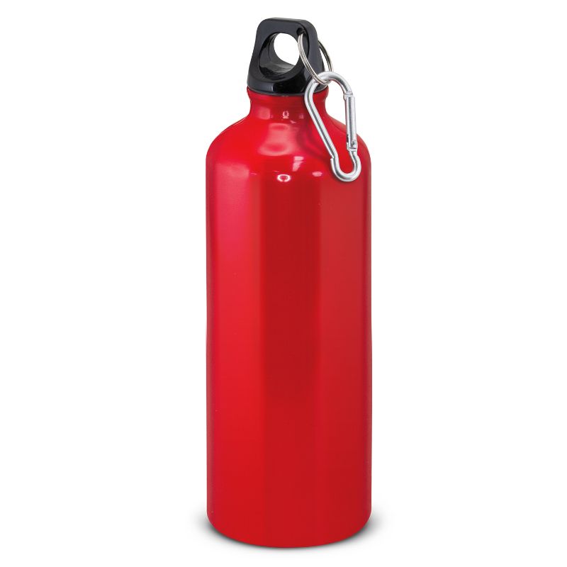Red 800ml Intrepid Aluminium Bottle set of 6, BPA-free, includes screw-on lid, carry handle, and carabiner for easy transport.