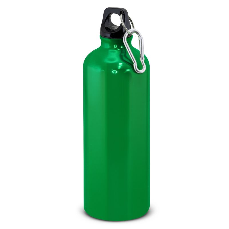 Vibrant Kelly Green 800ml aluminum bottles, 6-pack, eco-friendly with secure lid, handle, and carabiner for on-the-go hydration.