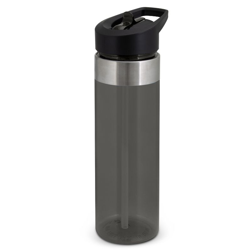 Set of 10 stylish, BPA-free Avana Black water bottles with polished steel trim, perfect for personalized hydration on the go.