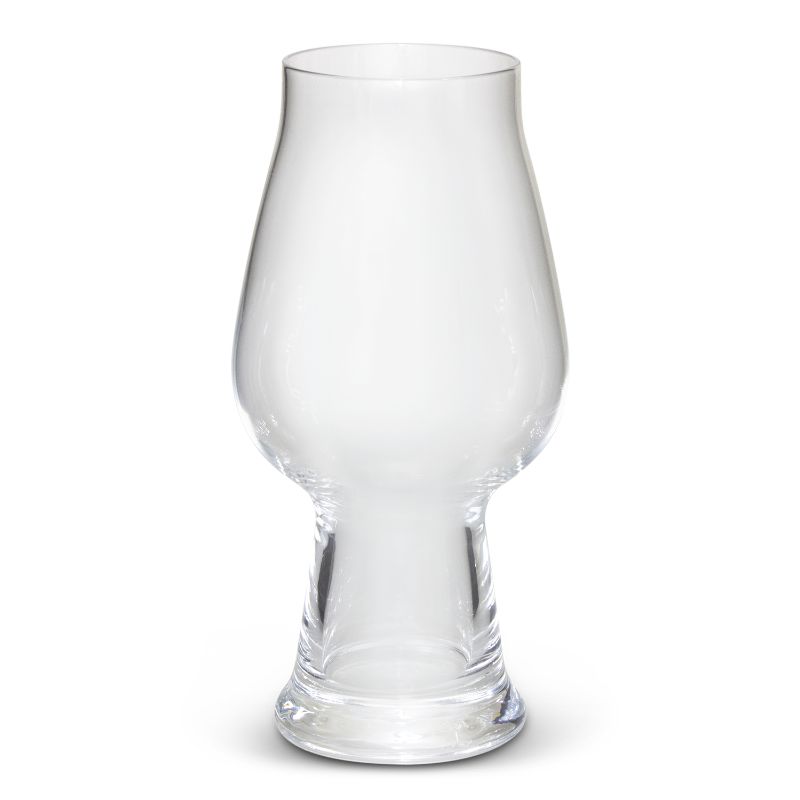 Set of four elegant Luigi Bormioli Birratique clear beer glasses, crafted to enhance flavor and aroma in every sip.