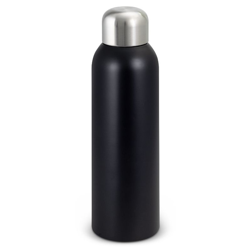 Satin black stainless steel bottle set of 6, 800ml, BPA-free, with a secure lid, designed for stylish hydration on the go.